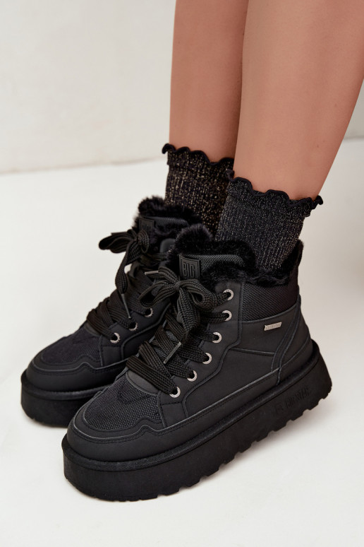 Black women's snow boots with laces and fur Big Star UU274167