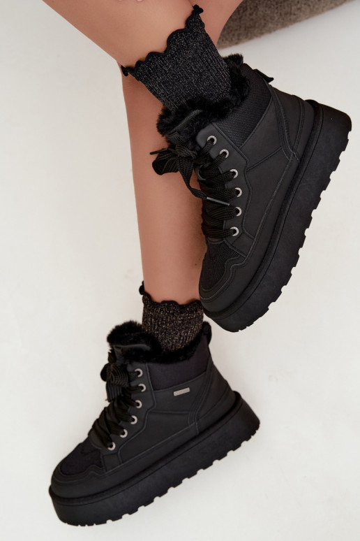 Black women's snow boots with laces and fur Big Star UU274167