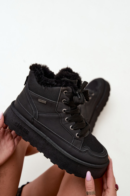 Black women's snow boots with laces and fur Big Star UU274167