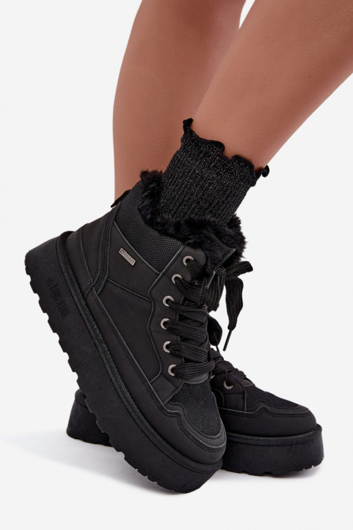 Black women's snow boots with laces and fur Big Star UU274167