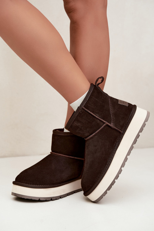 Faux suede snow boots with fur inside Big Star UU274693 CzekoladoĮe
