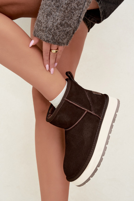 Faux suede snow boots with fur inside Big Star UU274693 CzekoladoĮe