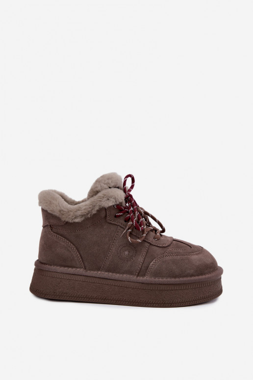 Faux suede women's snow boots with laces Big Star UU274313 brown
