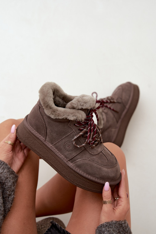Faux suede women's snow boots with laces Big Star UU274313 brown