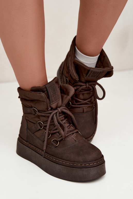 Laced winter boots with platform Big Star UU274191 chocolate