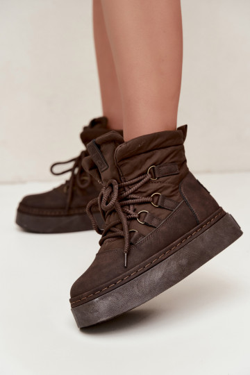 Laced winter boots with platform Big Star UU274191 chocolate 2