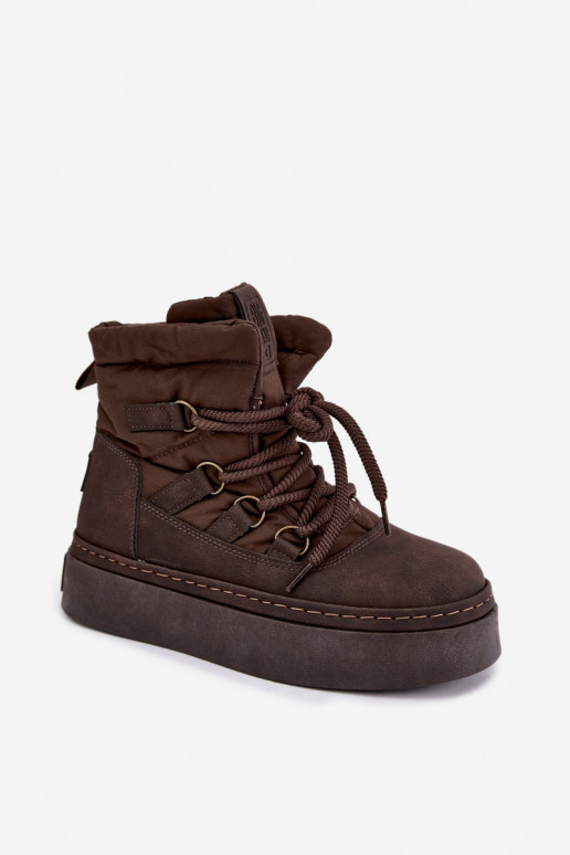 Laced winter boots with platform Big Star UU274191 chocolate