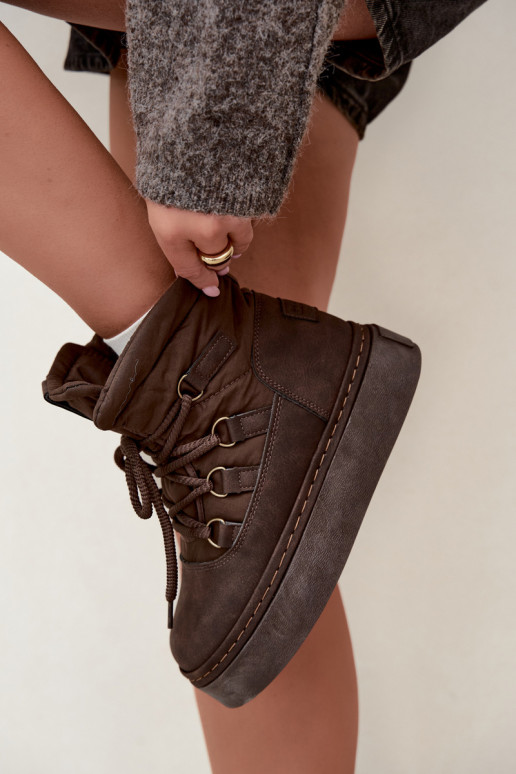 Zimowe buty za kostkę z platformą Big Star UU274191 w kolorze czekoladowym
