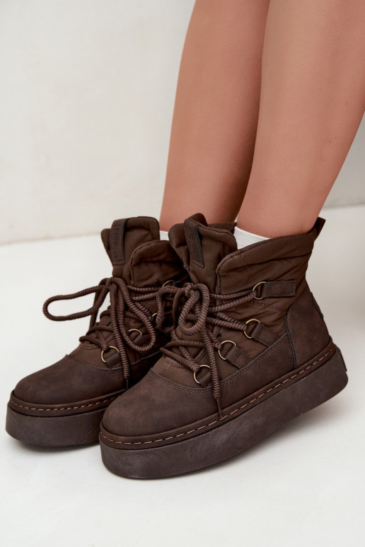 Laced winter boots with platform Big Star UU274191 chocolate