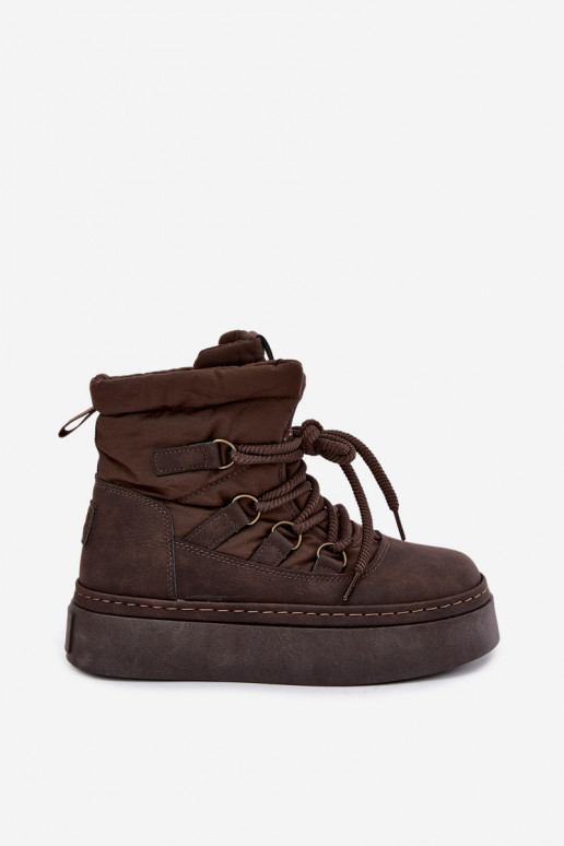 Zimowe buty za kostkę z platformą Big Star UU274191 w kolorze czekoladowym