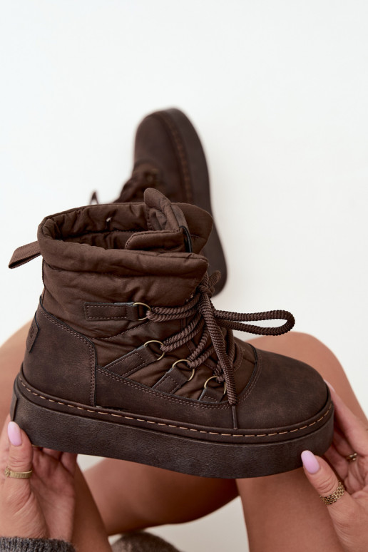 Laced winter boots with platform Big Star UU274191 chocolate