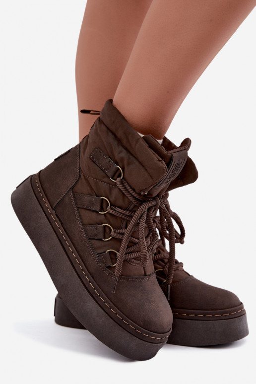 Zimowe buty za kostkę z platformą Big Star UU274191 w kolorze czekoladowym