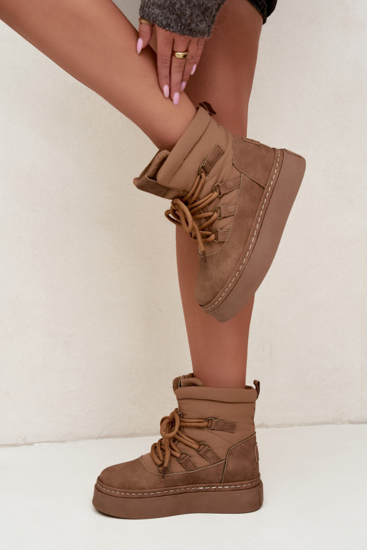 Laced winter boots with platform Big Star UU274190 brown