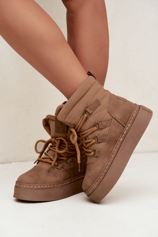 Zimowe buty za kostkę z platformą Big Star UU274190 w kolorze brązowym