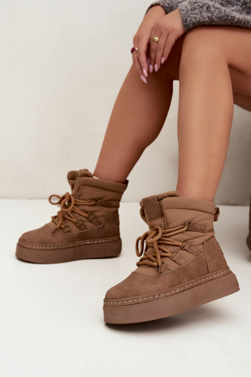 Laced winter boots with platform Big Star UU274190 brown