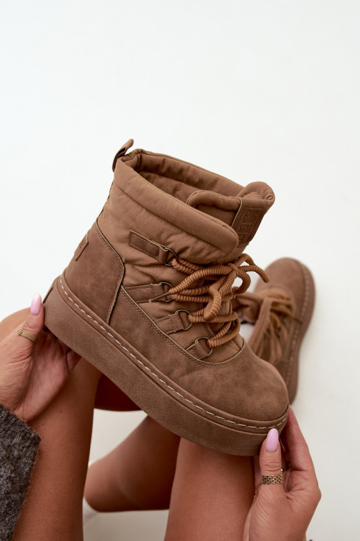 Laced winter boots with platform Big Star UU274190 brown