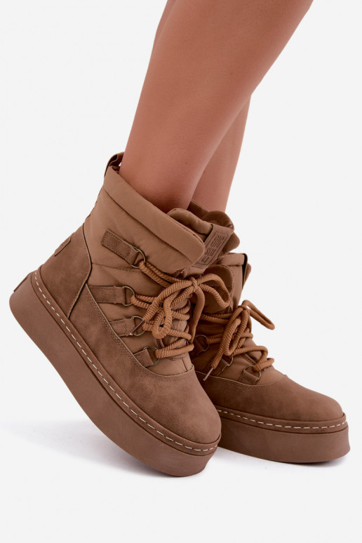 Laced winter boots with platform Big Star UU274190 brown