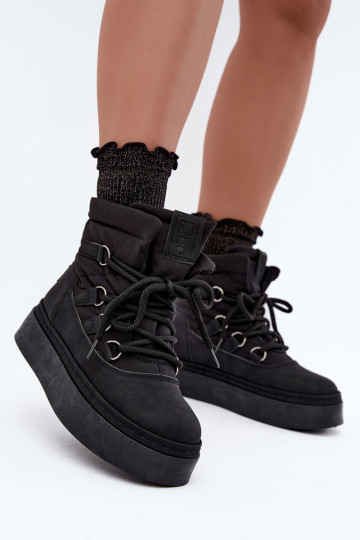 Laced winter boots with platform Big Star UU274189 black