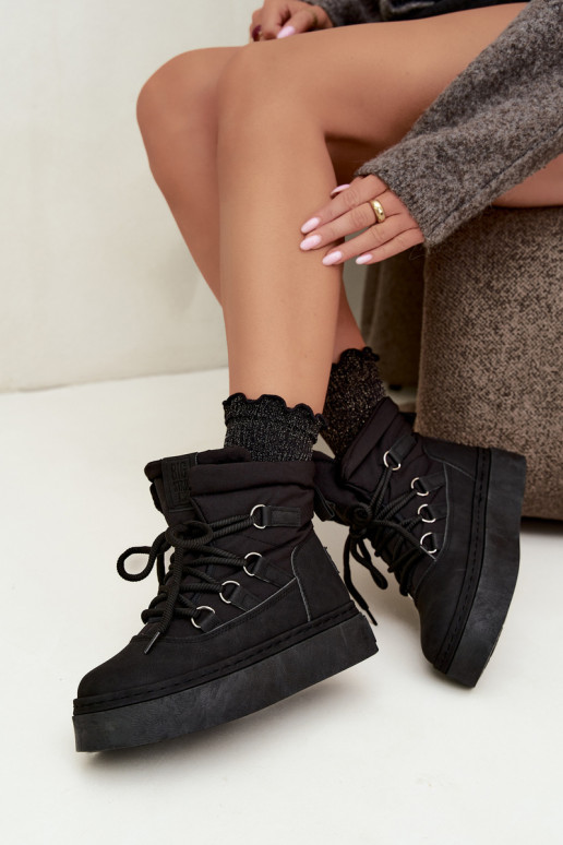 Laced winter boots with platform Big Star UU274189 black