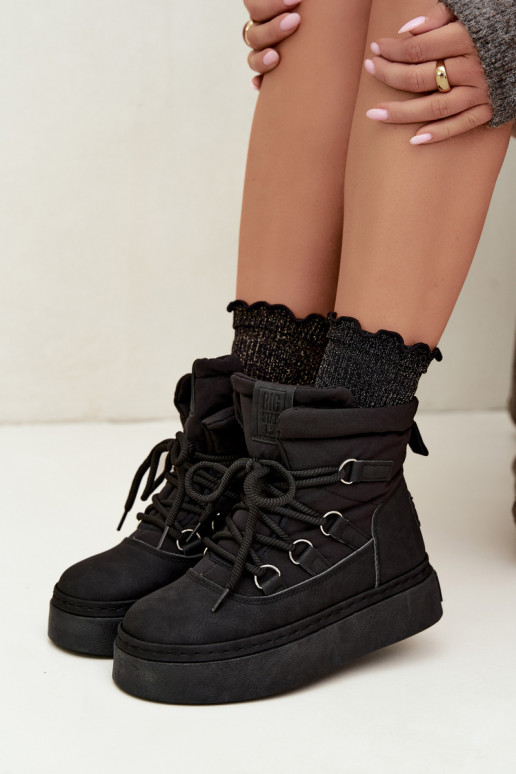 Laced winter boots with platform Big Star UU274189 black