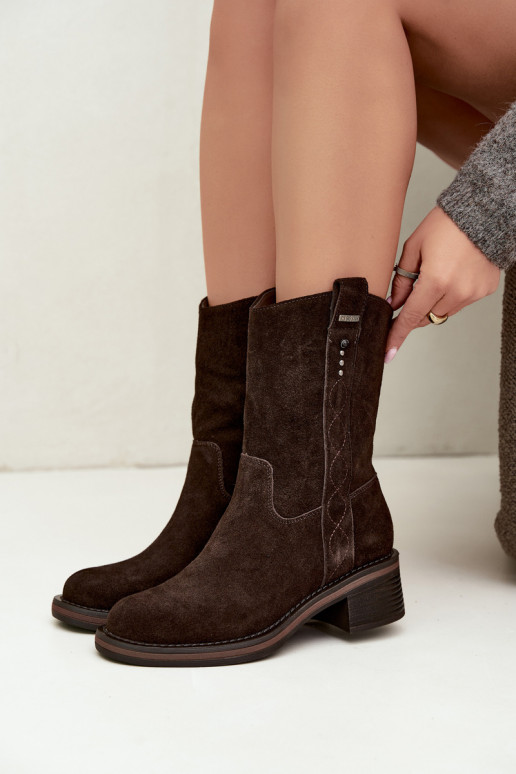 Insulated faux suede ankle boots Big Star UU274607 chocolate
