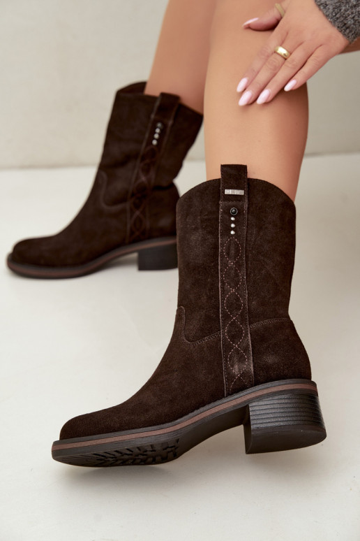 Insulated faux suede ankle boots Big Star UU274607 chocolate