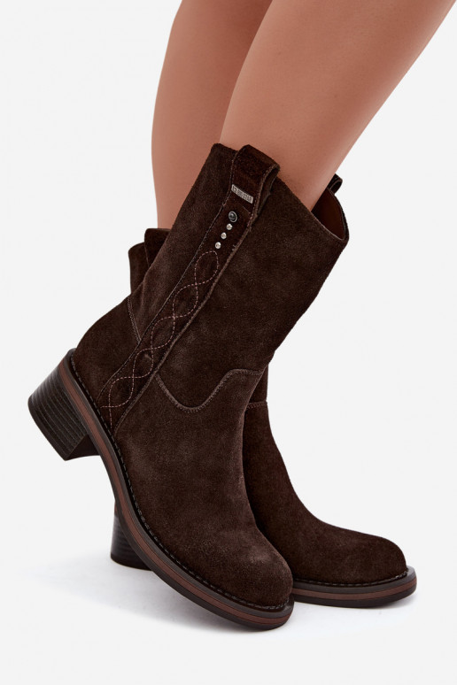 Insulated faux suede ankle boots Big Star UU274607 chocolate