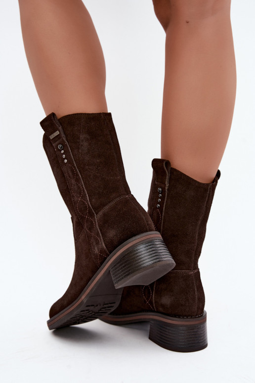 Insulated faux suede ankle boots Big Star UU274607 chocolate