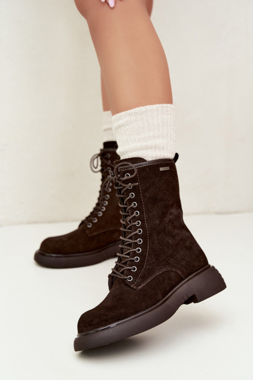 Insulated faux suede work ankle boots Big Star UU274612 chocolate