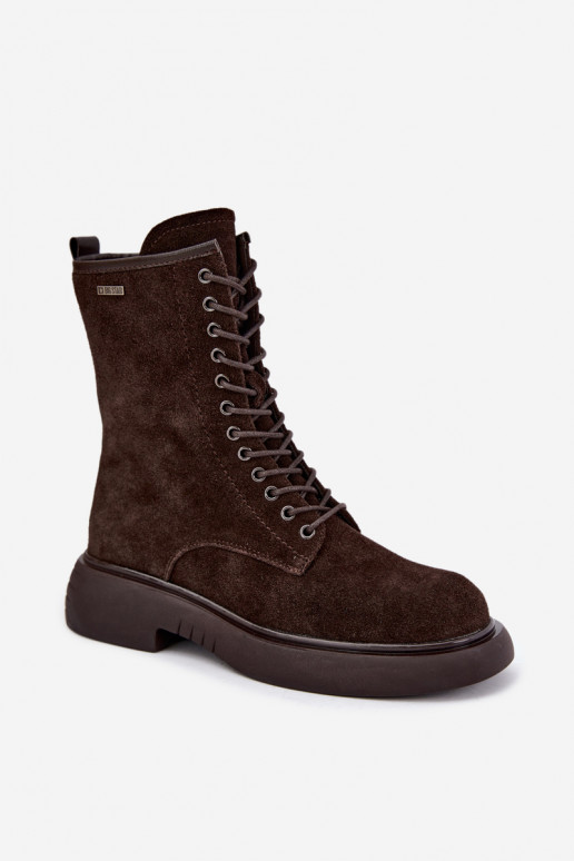 Insulated faux suede work ankle boots Big Star UU274612 chocolate