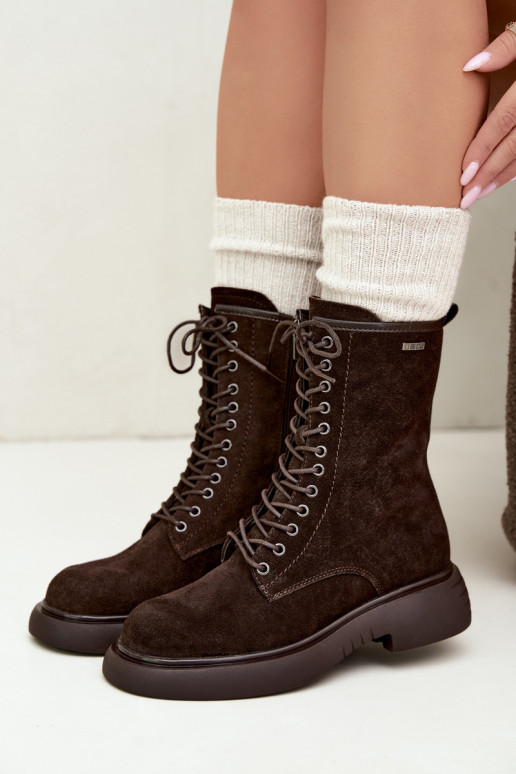 Insulated faux suede work ankle boots Big Star UU274612 chocolate