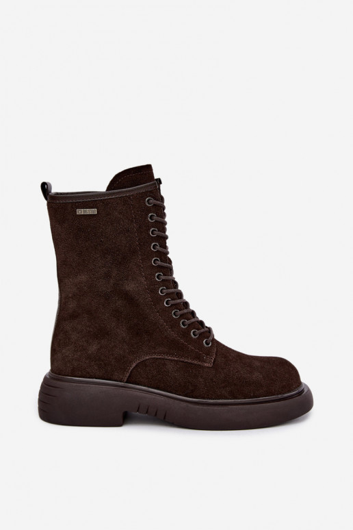 Insulated faux suede work ankle boots Big Star UU274612 chocolate