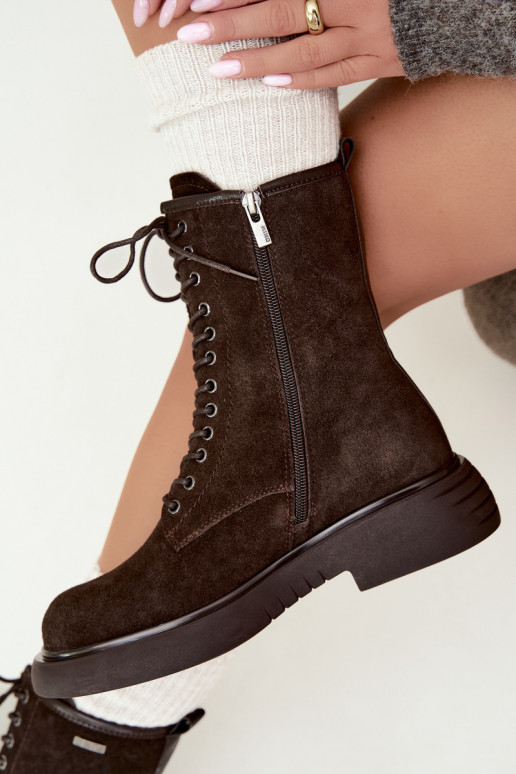 Insulated faux suede work ankle boots Big Star UU274612 chocolate