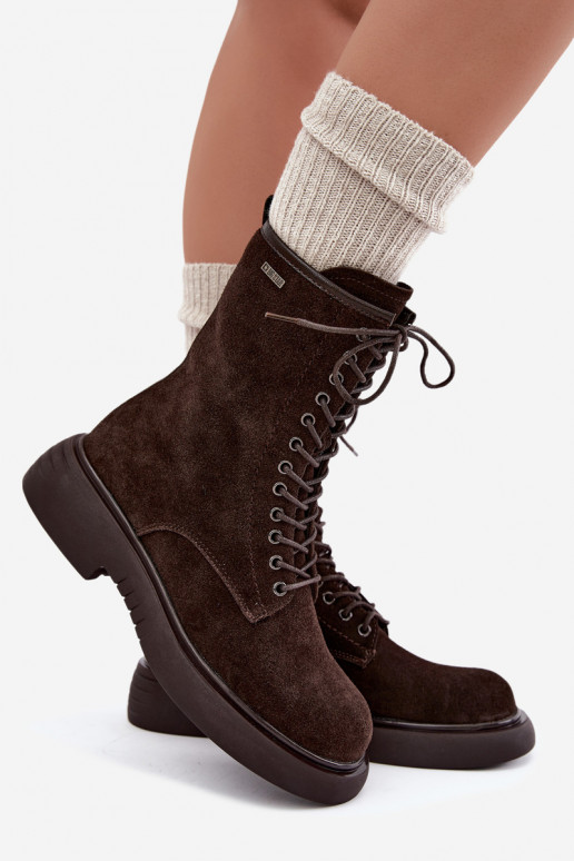 Insulated faux suede work ankle boots Big Star UU274612 chocolate