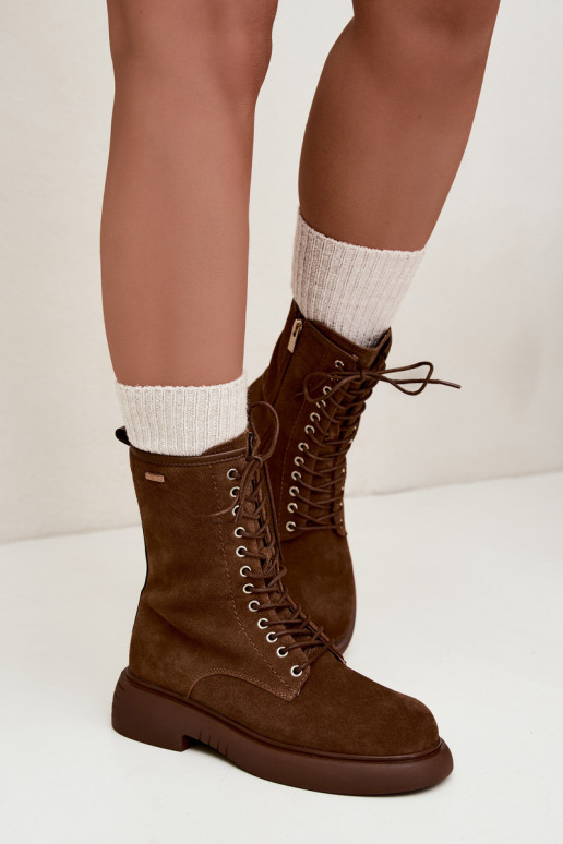 Insulated faux suede work ankle boots Big Star UU274611 brown