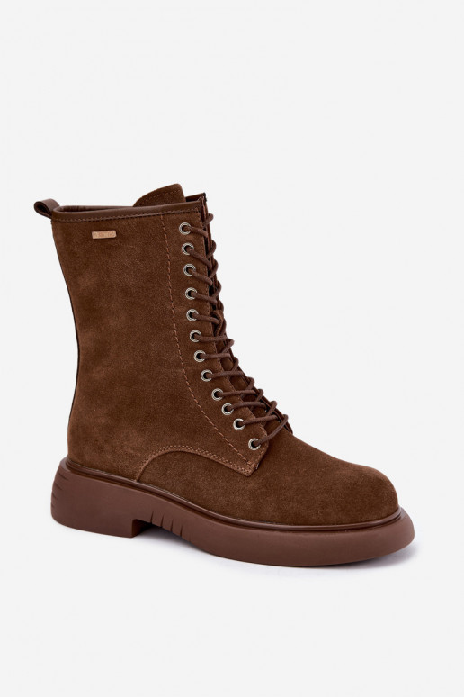 Insulated faux suede work ankle boots Big Star UU274611 brown