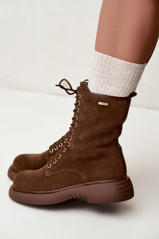 Insulated faux suede work ankle boots Big Star UU274611 brown