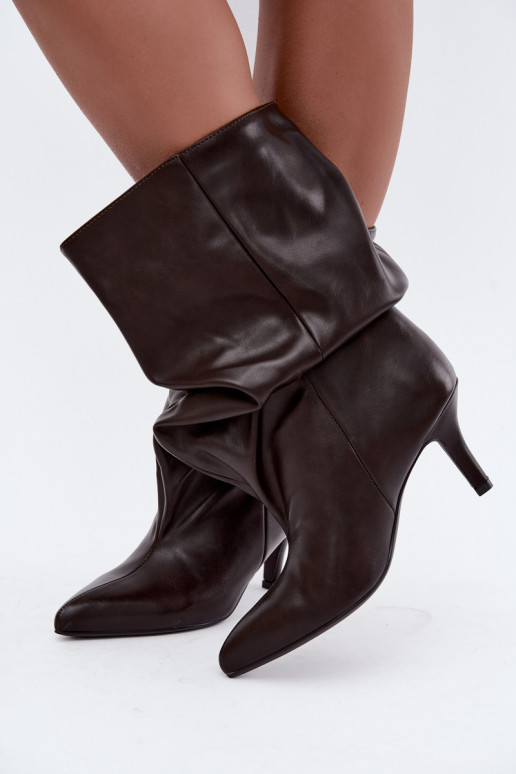 Women's Slip-On Slouchy Ankle Boots with Heel Chocolate Gelra