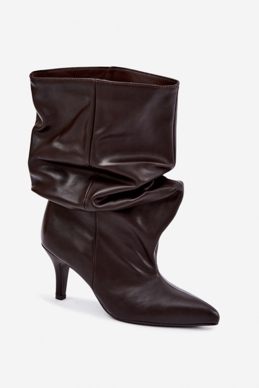 Women's Slip-On Slouchy Ankle Boots with Heel Chocolate Gelra