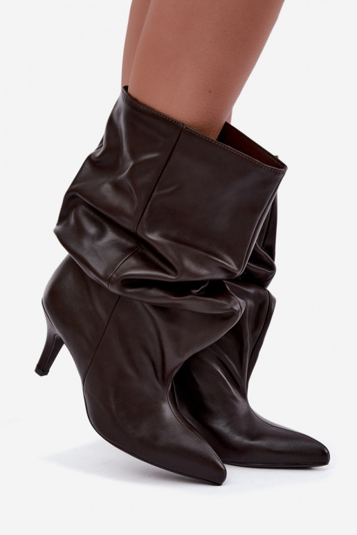 Women's Slip-On Slouchy Ankle Boots with Heel Chocolate Gelra