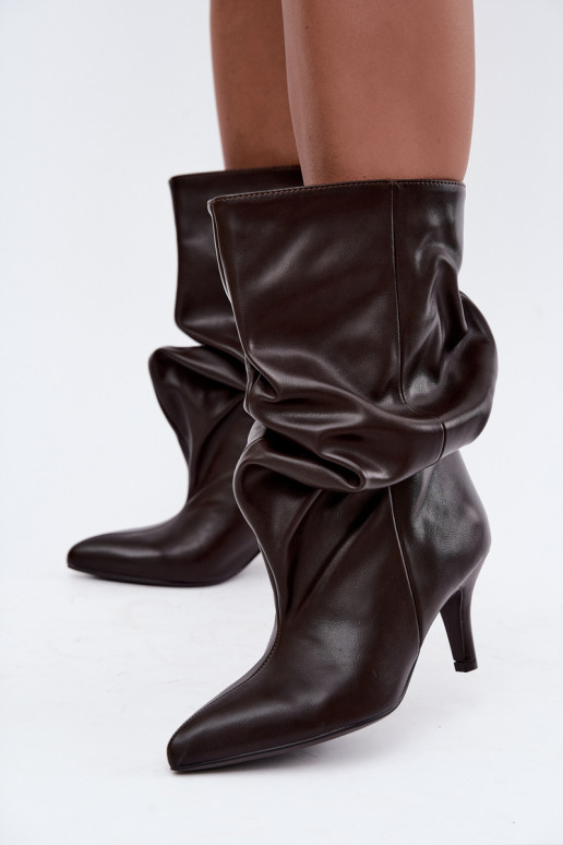 Women's Slip-On Slouchy Ankle Boots with Heel Chocolate Gelra