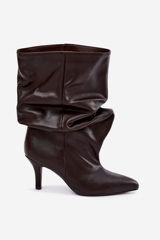 Women's Slip-On Slouchy Ankle Boots with Heel Chocolate Gelra