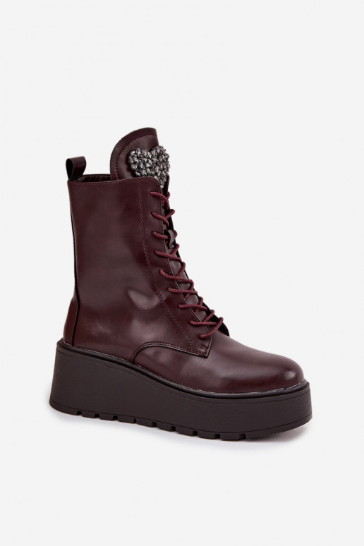 Women's leather ankle boots with ornaments lined in burgundy Ulrika