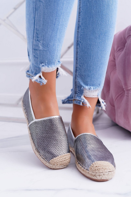 Lu Boo srebrne ażurowe espadryle Kimchi