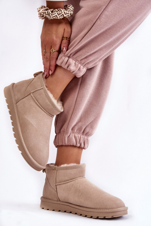 Women's faux suede low snow boots in ivory color Shelie