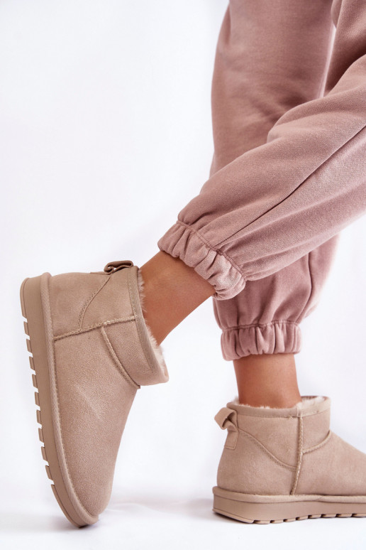 Women's faux suede low snow boots in ivory color Shelie