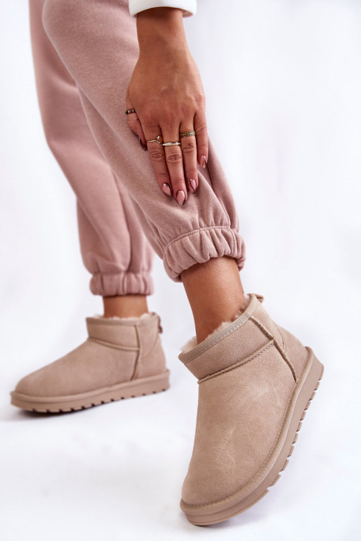 Women's faux suede low snow boots in ivory color Shelie
