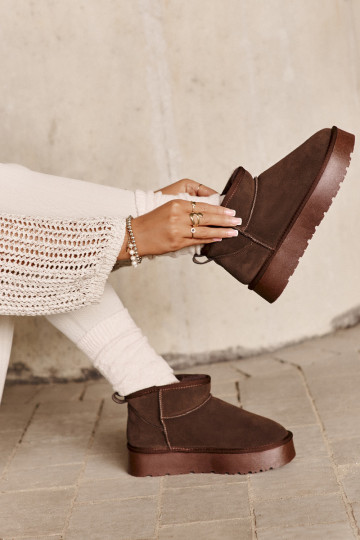 Women's faux suede low snow boots in brown color Nucca