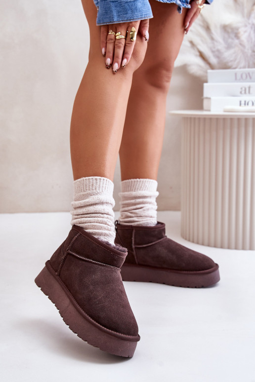 Women's faux suede low snow boots in brown color Nucca