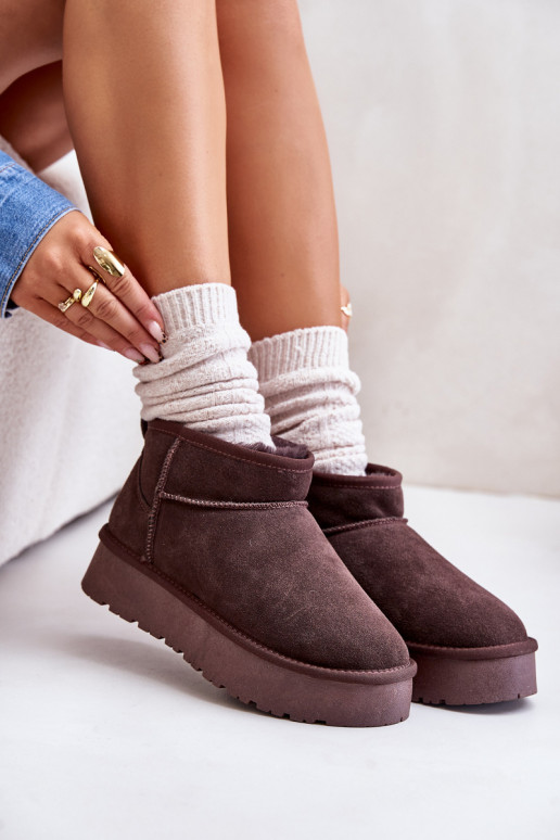 Women's faux suede low snow boots in brown color Nucca